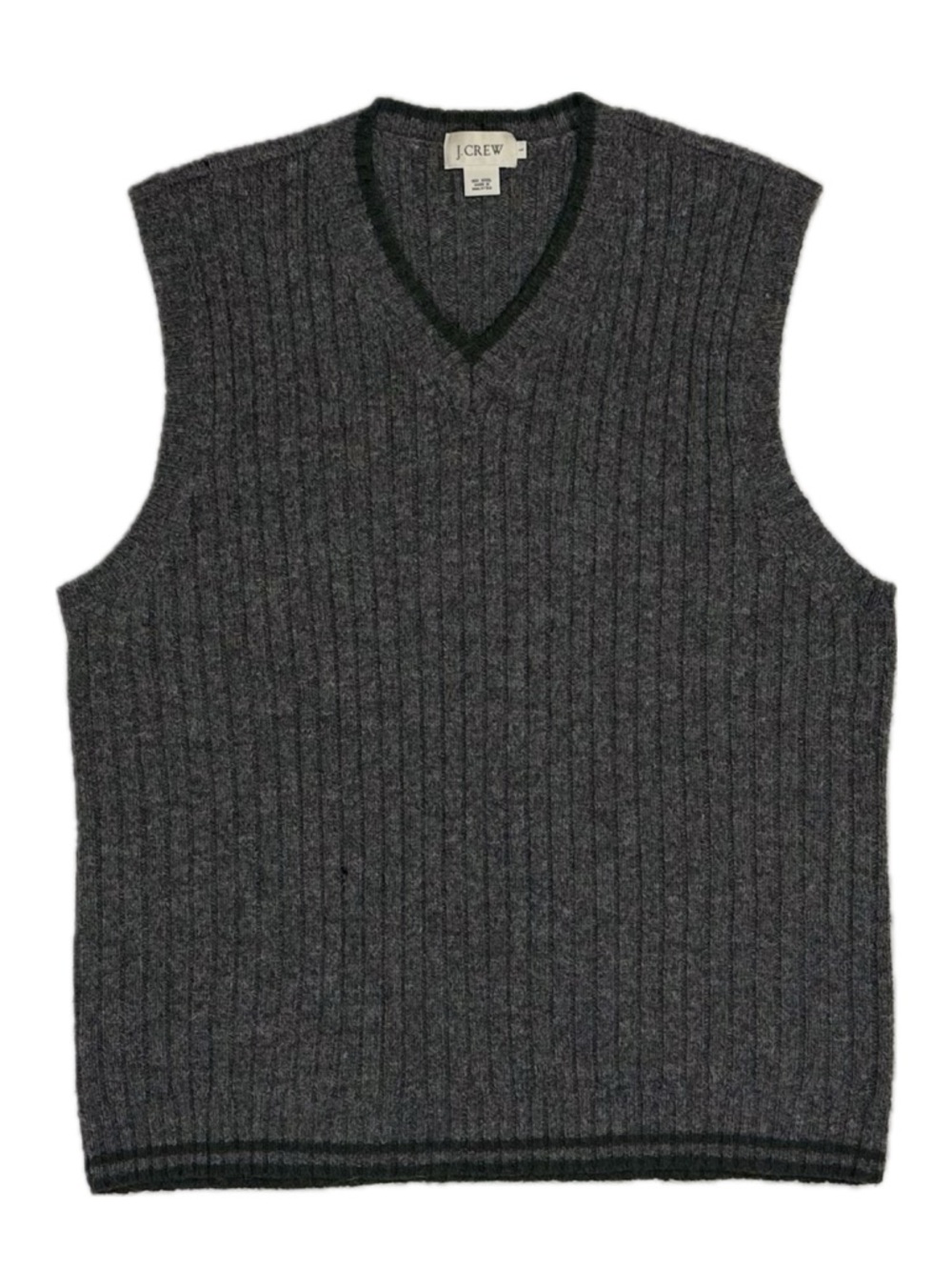 Vintage J Crew 100% wool grey green knit v neck sweater vest men's large